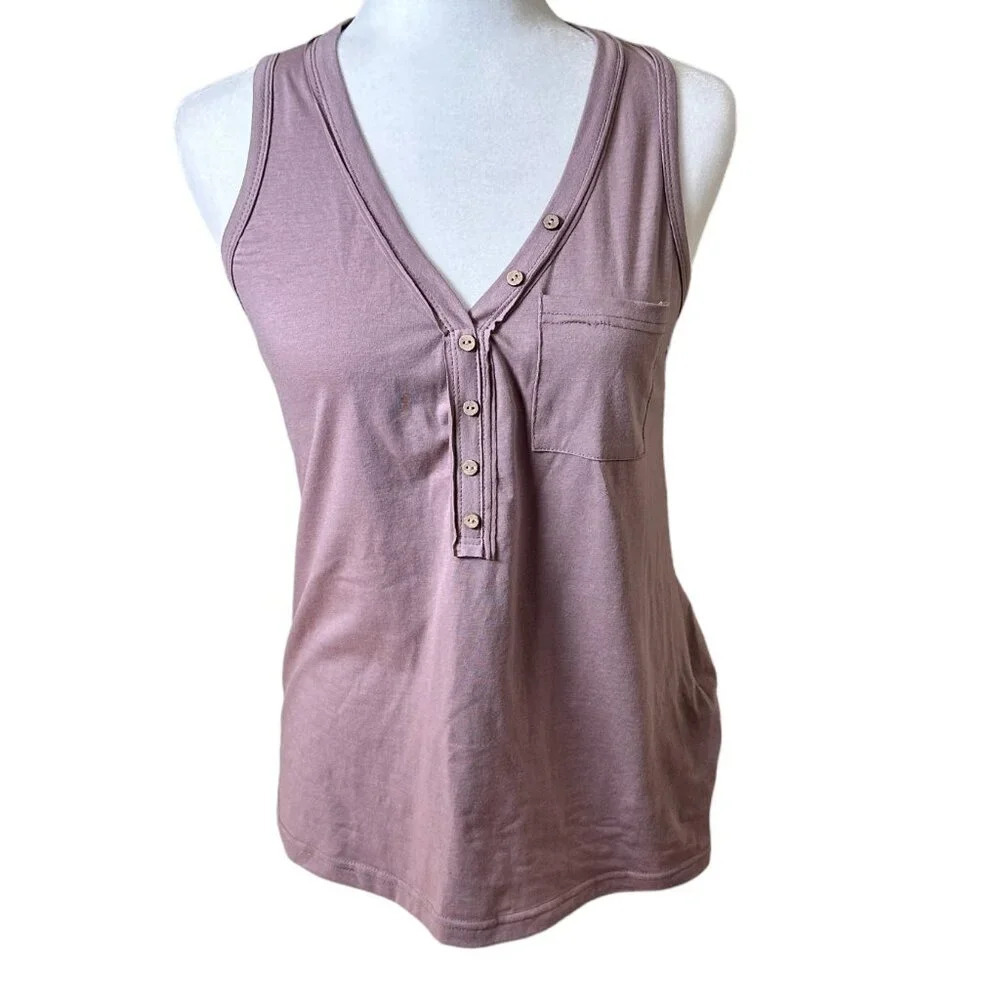 **New Item In! NEW Emery Rose Sleeveless Henley Tank Top in Dusty Mauve